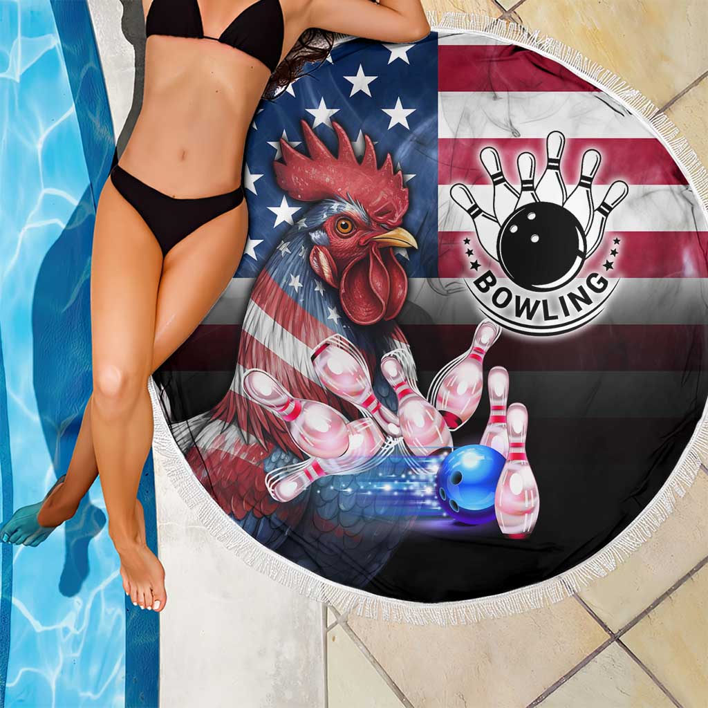 Bowling Rooster Beach Blanket with Striking Pins and American Flag Feather Pattern - Wonder Print Shop