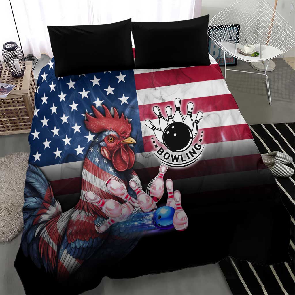 Bowling Rooster Bedding Set with Striking Pins and American Flag Feather Pattern - Wonder Print Shop