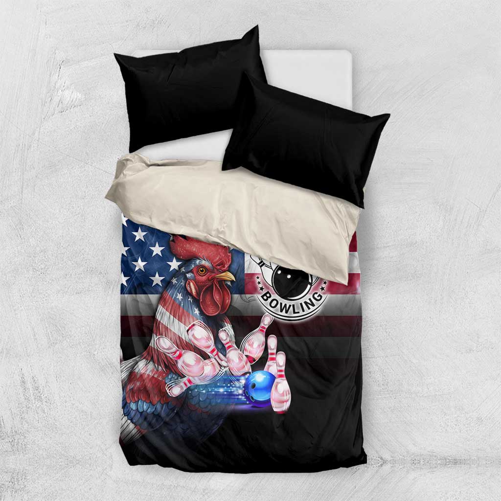Bowling Rooster Bedding Set with Striking Pins and American Flag Feather Pattern - Wonder Print Shop