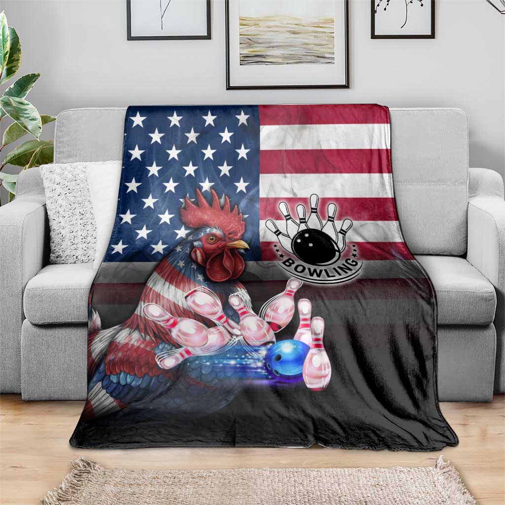 Bowling Rooster Blanket with Striking Pins and American Flag Feather Pattern - Wonder Print Shop
