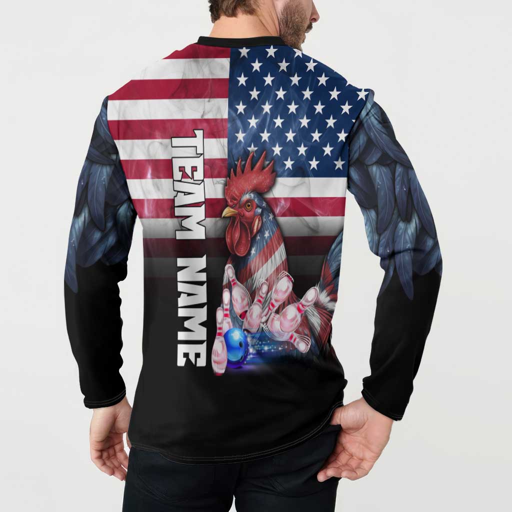 Custom Bowling Rooster Button Sweatshirt with Striking Pins and American Flag Feather Pattern - Wonder Print Shop