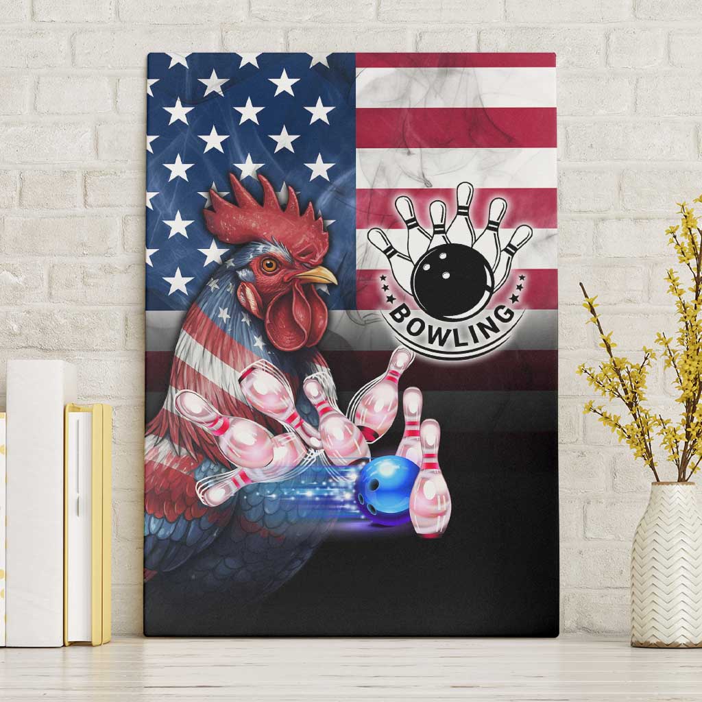 Bowling Rooster Canvas Wall Art with Striking Pins and American Flag Feather Pattern - Wonder Print Shop