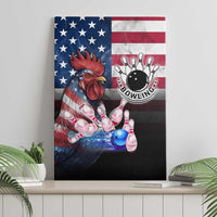 Bowling Rooster Canvas Wall Art with Striking Pins and American Flag Feather Pattern - Wonder Print Shop