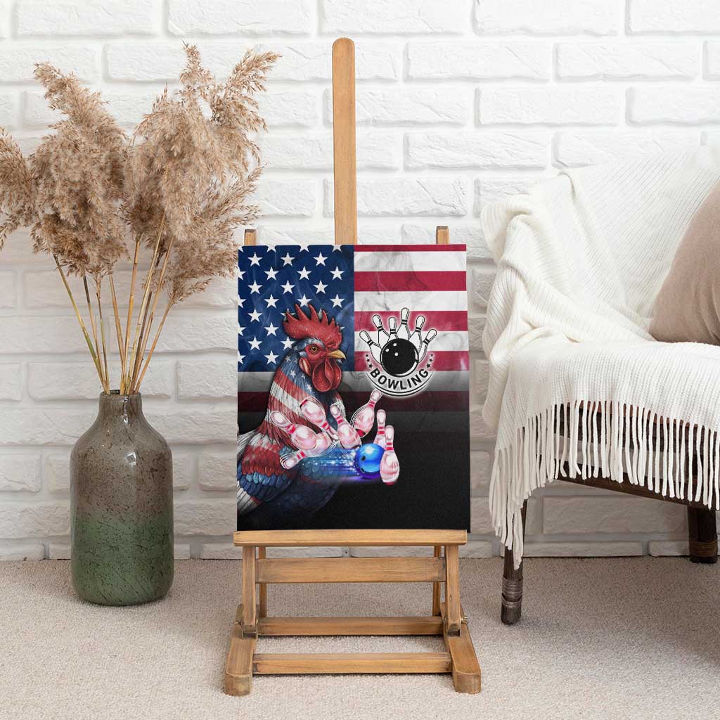 Bowling Rooster Canvas Wall Art with Striking Pins and American Flag Feather Pattern - Wonder Print Shop
