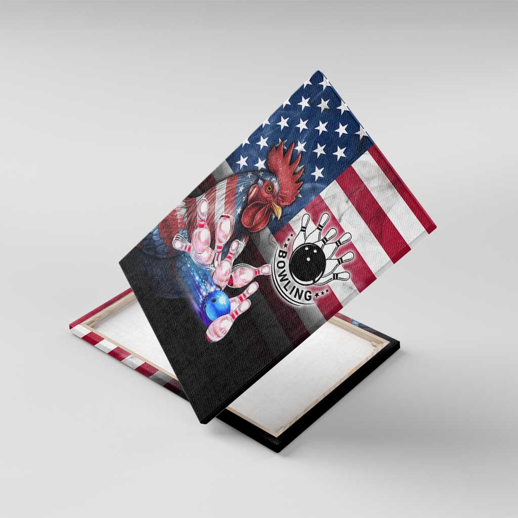 Bowling Rooster Canvas Wall Art with Striking Pins and American Flag Feather Pattern - Wonder Print Shop