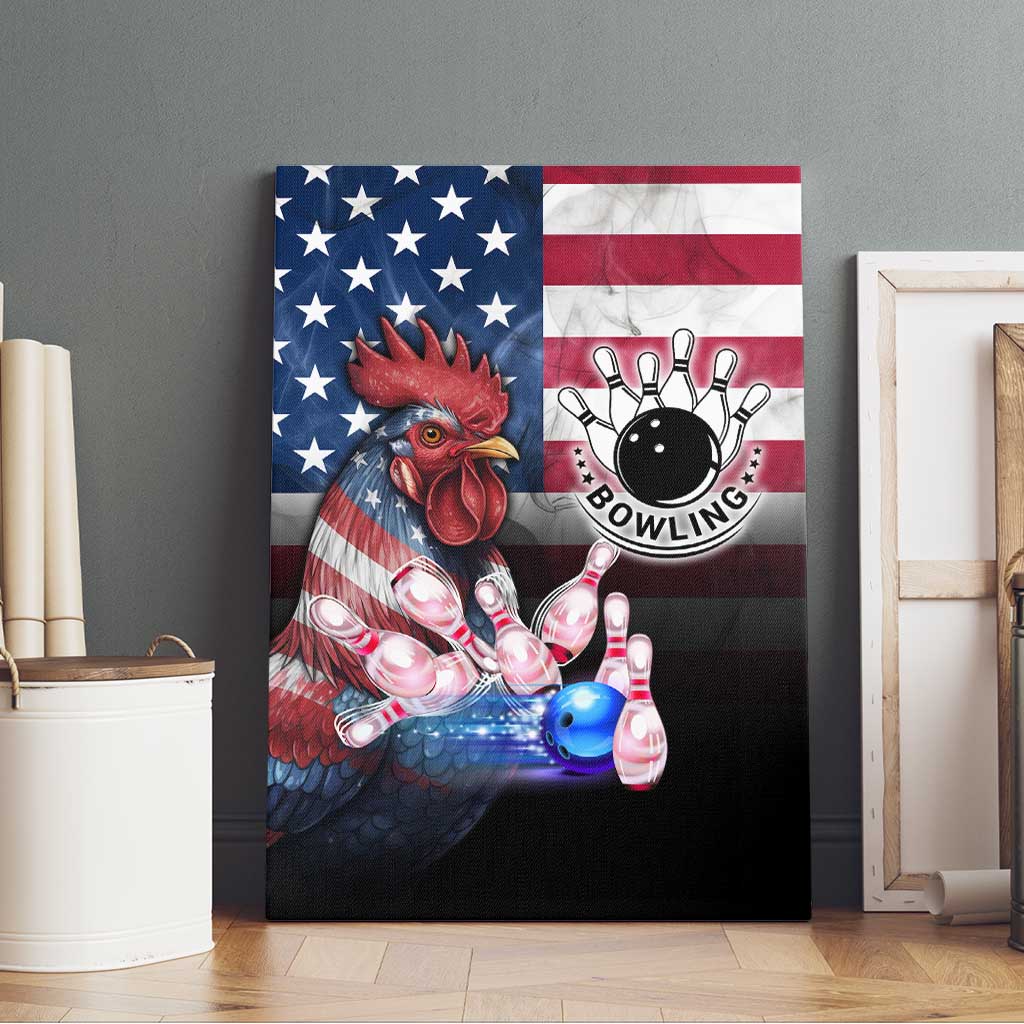 Bowling Rooster Canvas Wall Art with Striking Pins and American Flag Feather Pattern - Wonder Print Shop