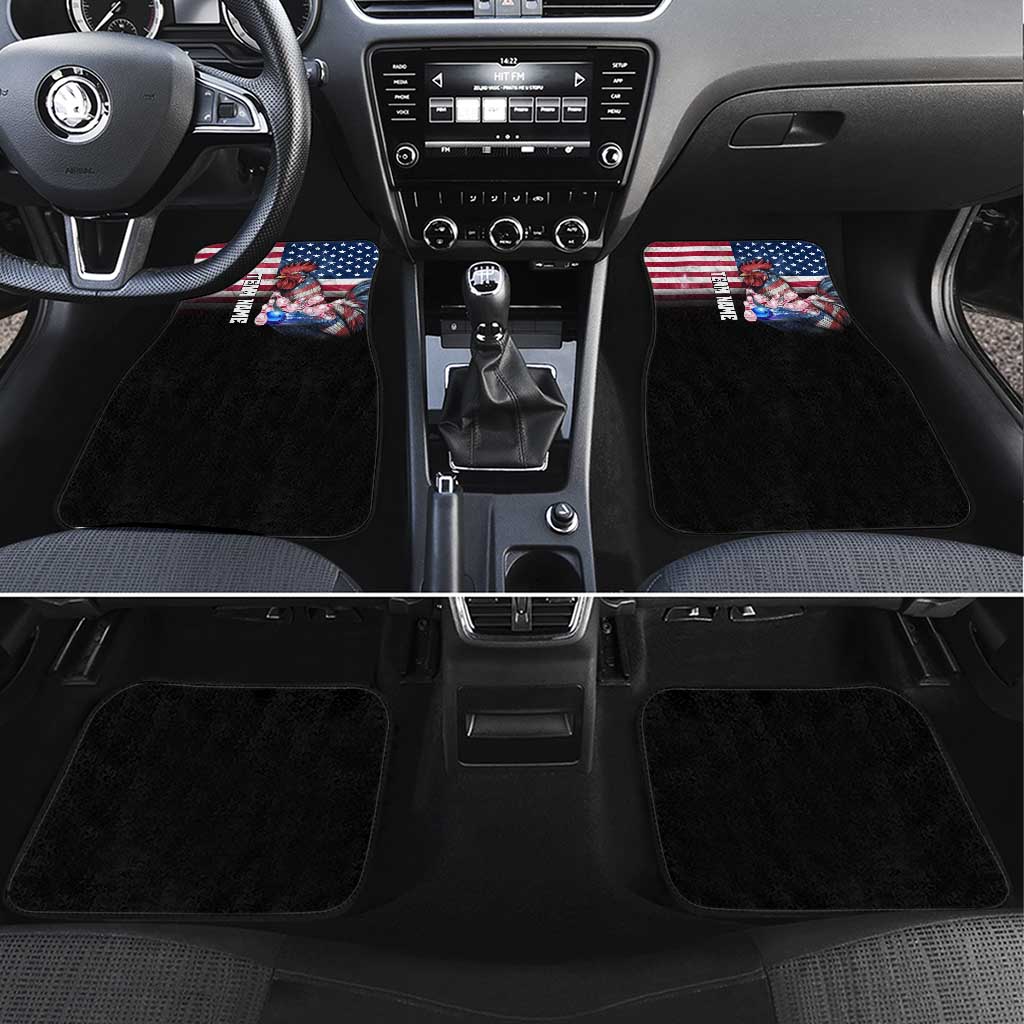 Custom Bowling Rooster Car Mats with Striking Pins and American Flag Feather Pattern - Wonder Print Shop