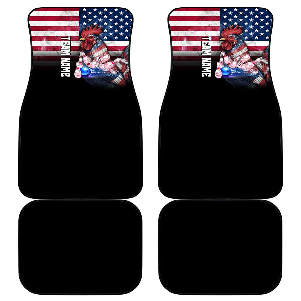 Custom Bowling Rooster Car Mats with Striking Pins and American Flag Feather Pattern - Wonder Print Shop