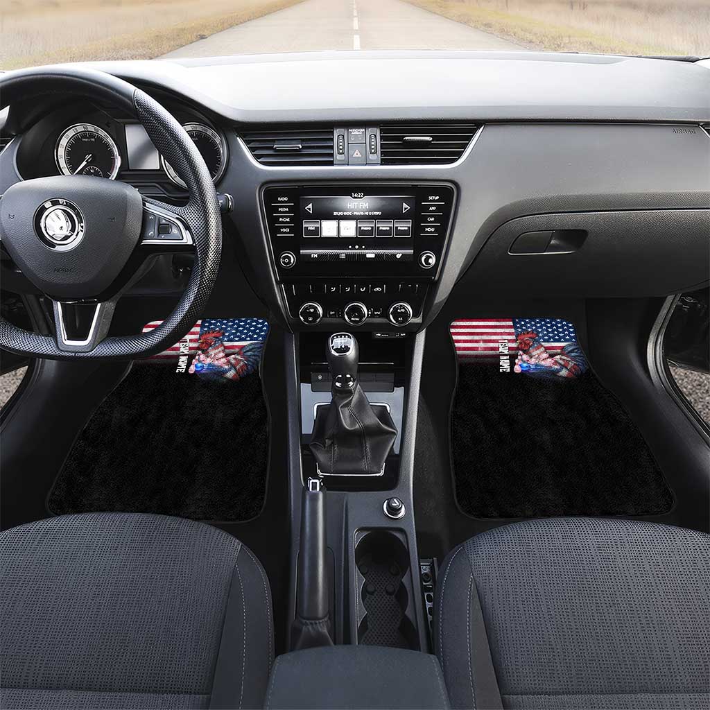 Custom Bowling Rooster Car Mats with Striking Pins and American Flag Feather Pattern - Wonder Print Shop