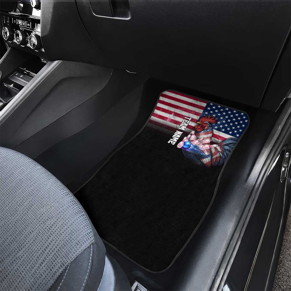 Custom Bowling Rooster Car Mats with Striking Pins and American Flag Feather Pattern - Wonder Print Shop
