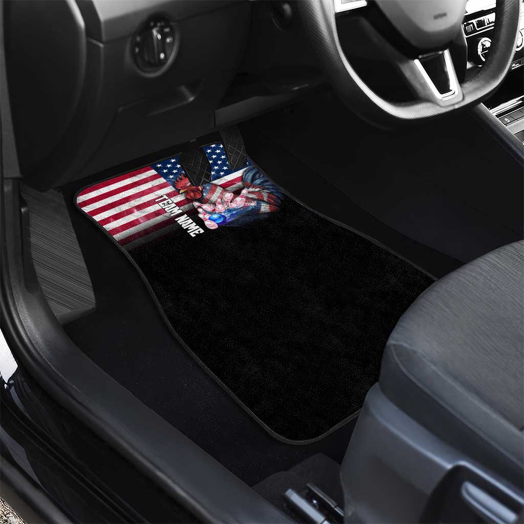 Custom Bowling Rooster Car Mats with Striking Pins and American Flag Feather Pattern - Wonder Print Shop