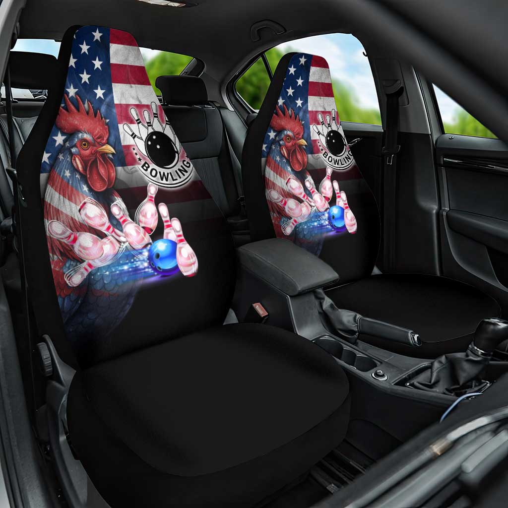 Bowling Rooster Car Seat Cover with Striking Pins and American Flag Feather Pattern - Wonder Print Shop