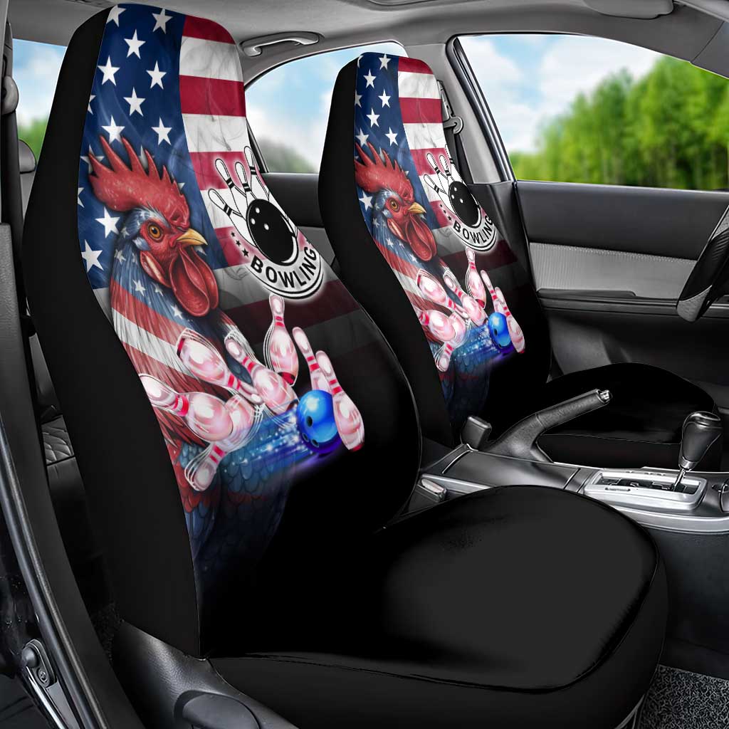 Bowling Rooster Car Seat Cover with Striking Pins and American Flag Feather Pattern - Wonder Print Shop