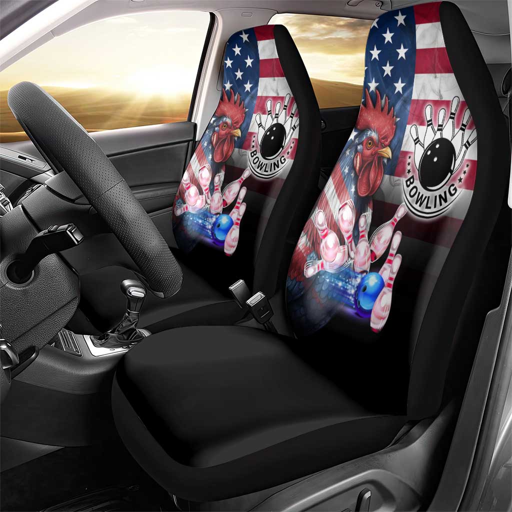 Bowling Rooster Car Seat Cover with Striking Pins and American Flag Feather Pattern - Wonder Print Shop
