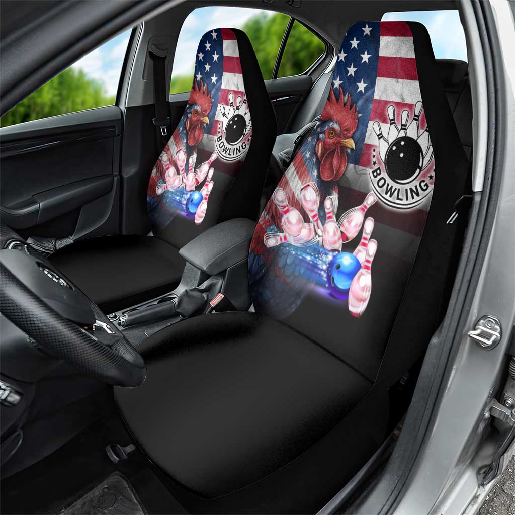 Bowling Rooster Car Seat Cover with Striking Pins and American Flag Feather Pattern - Wonder Print Shop