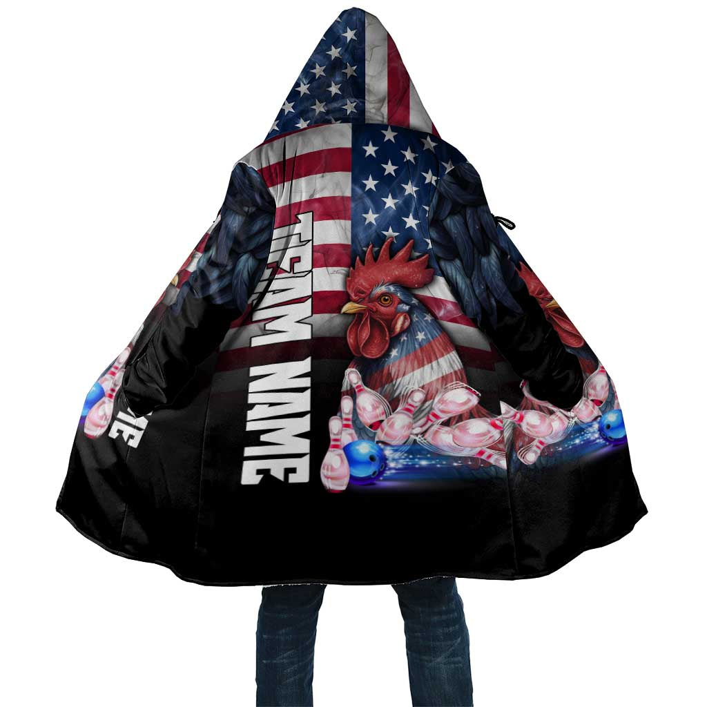 Custom Bowling Rooster Cloak with Striking Pins and American Flag Feather Pattern - Wonder Print Shop