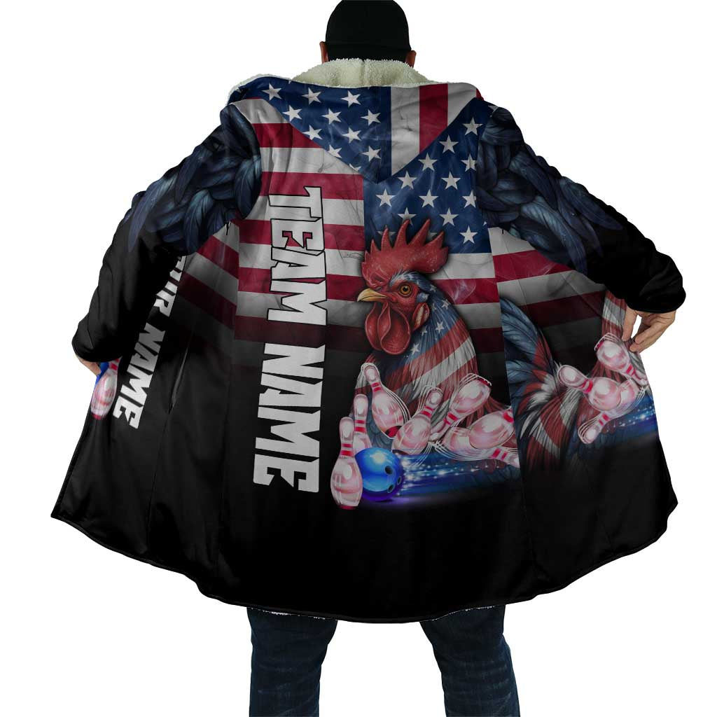Custom Bowling Rooster Cloak with Striking Pins and American Flag Feather Pattern - Wonder Print Shop