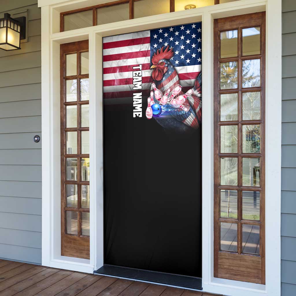 Custom Bowling Rooster Door Cover with Striking Pins and American Flag Feather Pattern - Wonder Print Shop