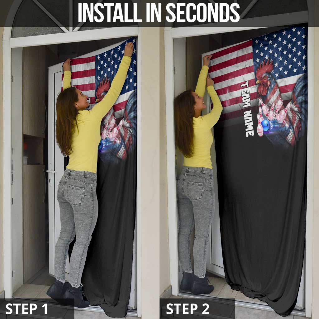 Custom Bowling Rooster Door Cover with Striking Pins and American Flag Feather Pattern - Wonder Print Shop