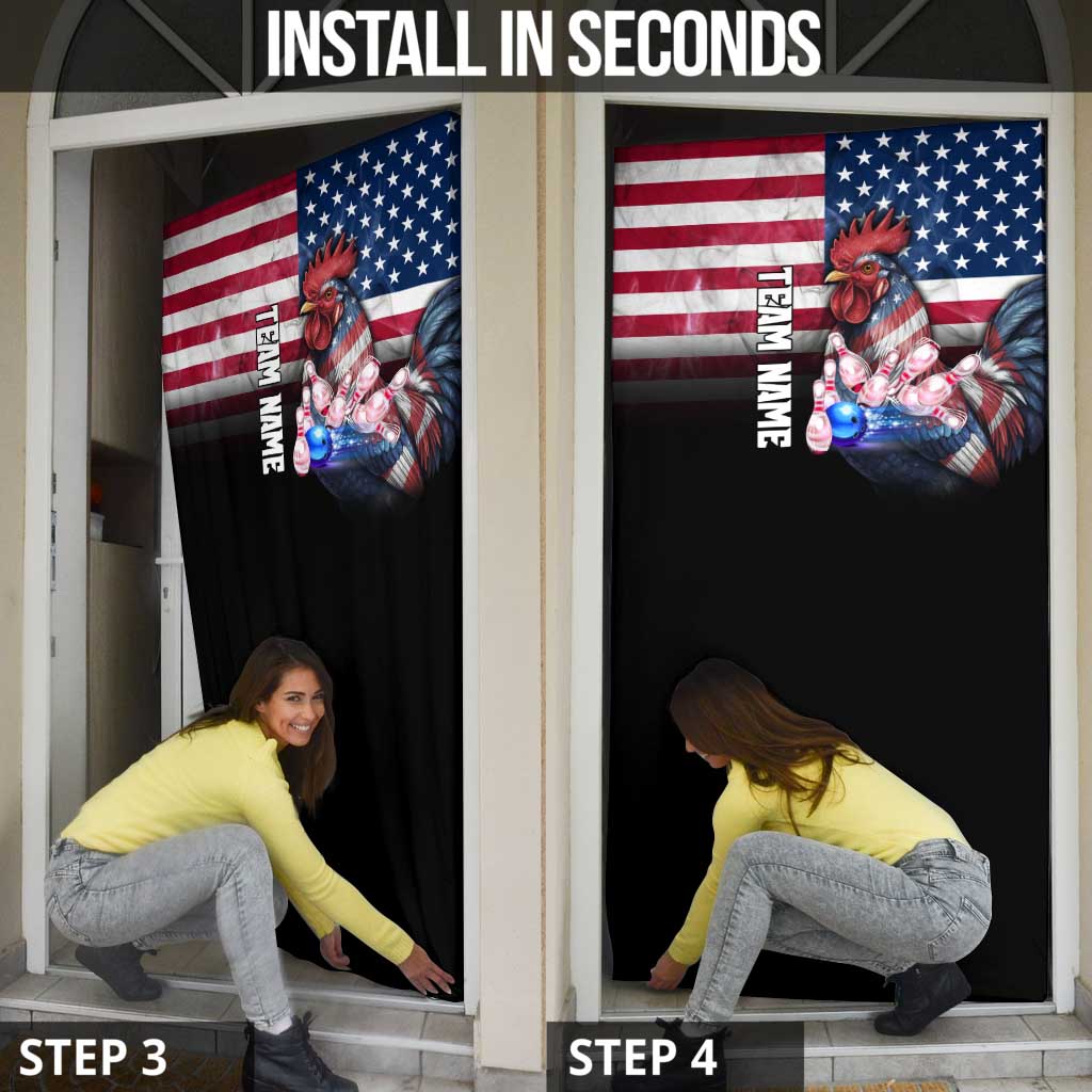 Custom Bowling Rooster Door Cover with Striking Pins and American Flag Feather Pattern - Wonder Print Shop