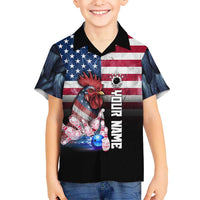 Custom Bowling Rooster Family Matching Long Sleeve Bodycon Dress and Hawaiian Shirt with Striking Pins and American Flag Feather Pattern - Wonder Print Shop