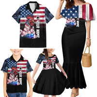 Custom Bowling Rooster Family Matching Mermaid Dress and Hawaiian Shirt with Striking Pins and American Flag Feather Pattern - Wonder Print Shop