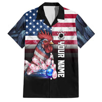 Custom Bowling Rooster Family Matching Off Shoulder Maxi Dress and Hawaiian Shirt with Striking Pins and American Flag Feather Pattern - Wonder Print Shop