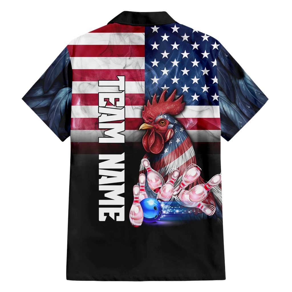Custom Bowling Rooster Family Matching Off Shoulder Maxi Dress and Hawaiian Shirt with Striking Pins and American Flag Feather Pattern - Wonder Print Shop