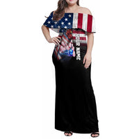 Custom Bowling Rooster Family Matching Off Shoulder Maxi Dress and Hawaiian Shirt with Striking Pins and American Flag Feather Pattern - Wonder Print Shop