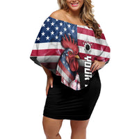 Custom Bowling Rooster Family Matching Off Shoulder Short Dress and Hawaiian Shirt with Striking Pins and American Flag Feather Pattern - Wonder Print Shop