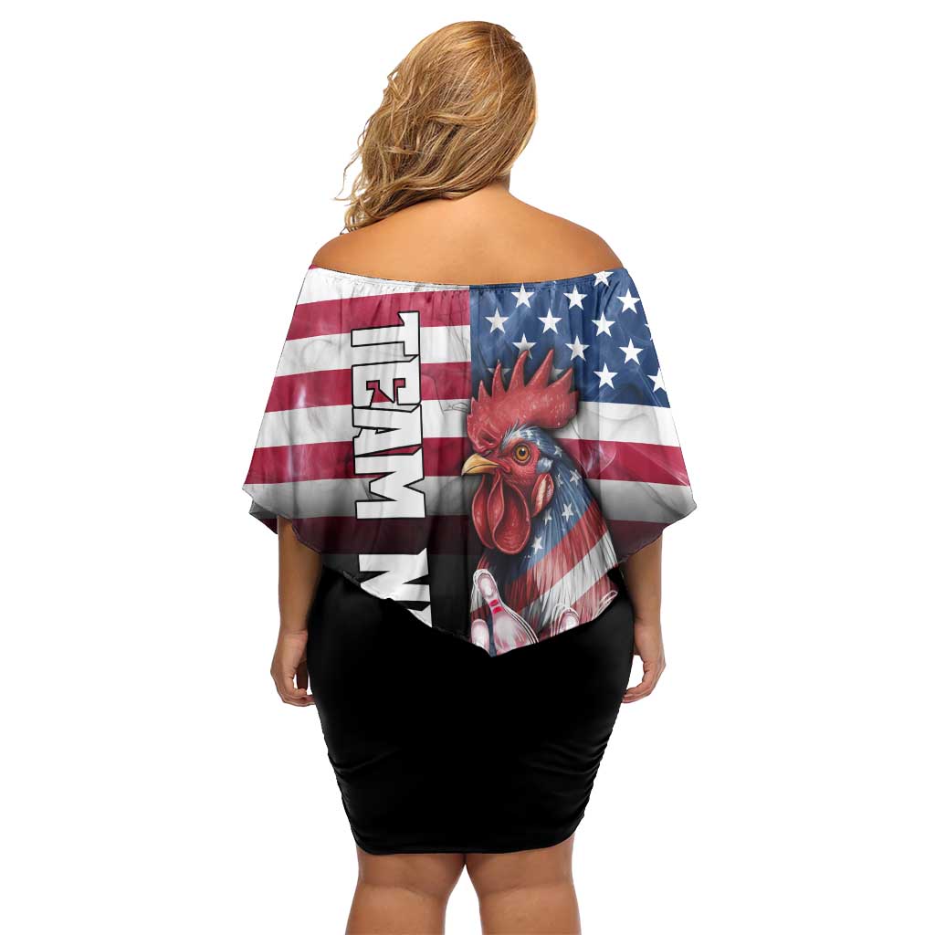 Custom Bowling Rooster Family Matching Off Shoulder Short Dress and Hawaiian Shirt with Striking Pins and American Flag Feather Pattern - Wonder Print Shop