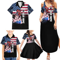 Custom Bowling Rooster Family Matching Summer Maxi Dress and Hawaiian Shirt with Striking Pins and American Flag Feather Pattern - Wonder Print Shop