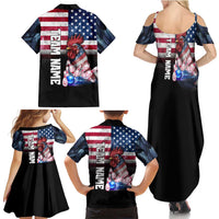 Custom Bowling Rooster Family Matching Summer Maxi Dress and Hawaiian Shirt with Striking Pins and American Flag Feather Pattern - Wonder Print Shop