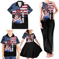 Custom Bowling Rooster Family Matching Tank Maxi Dress and Hawaiian Shirt with Striking Pins and American Flag Feather Pattern - Wonder Print Shop