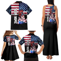 Custom Bowling Rooster Family Matching Tank Maxi Dress and Hawaiian Shirt with Striking Pins and American Flag Feather Pattern - Wonder Print Shop