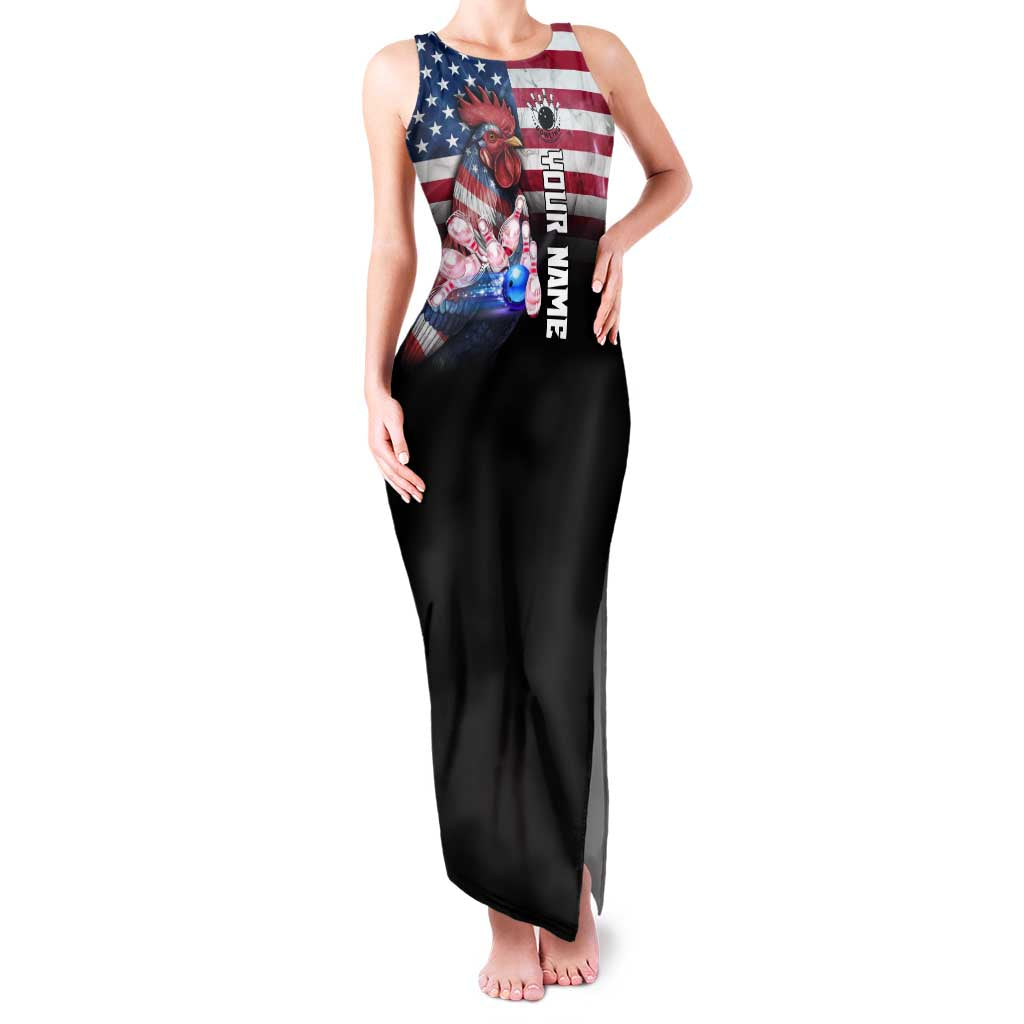 Custom Bowling Rooster Family Matching Tank Maxi Dress and Hawaiian Shirt with Striking Pins and American Flag Feather Pattern - Wonder Print Shop
