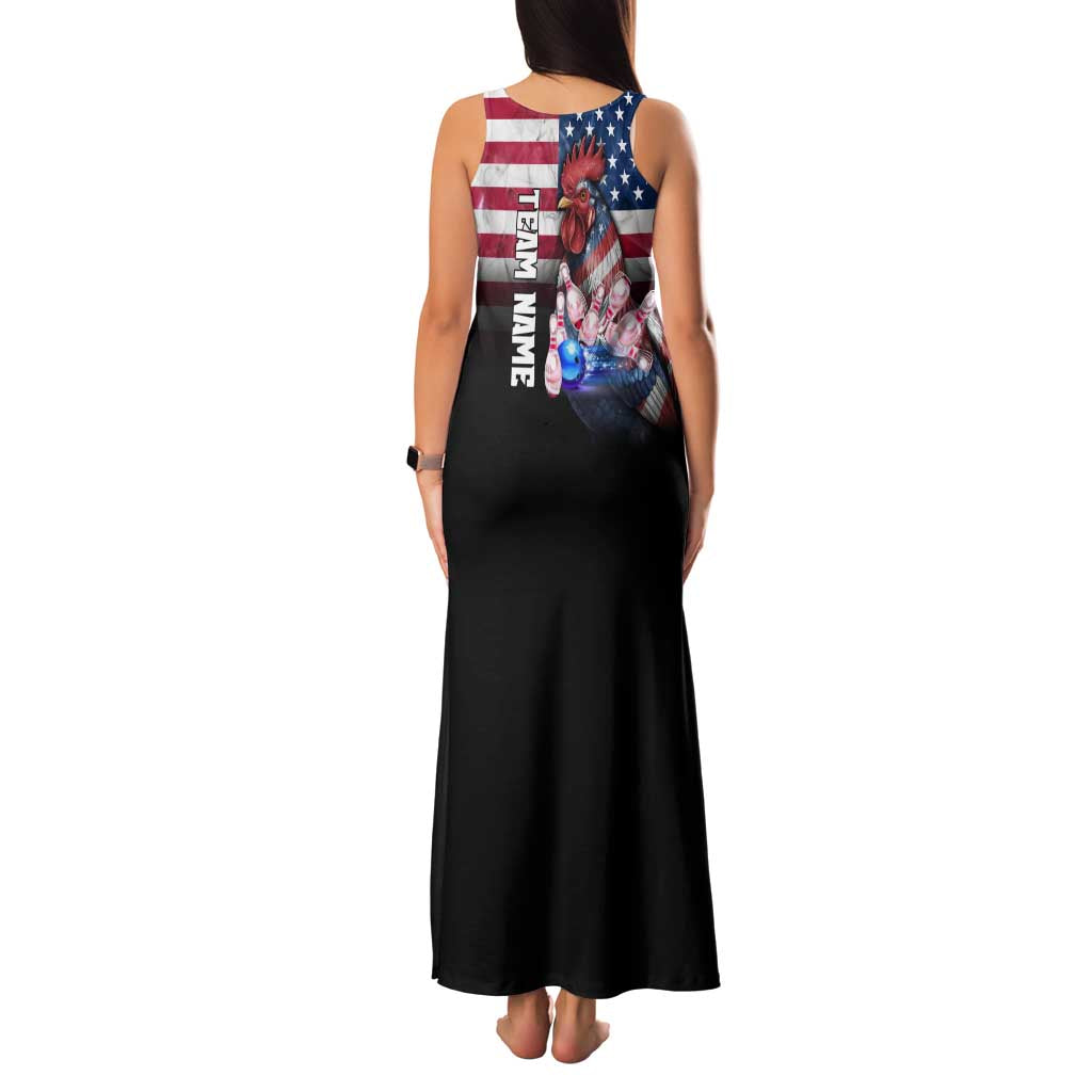 Custom Bowling Rooster Family Matching Tank Maxi Dress and Hawaiian Shirt with Striking Pins and American Flag Feather Pattern - Wonder Print Shop