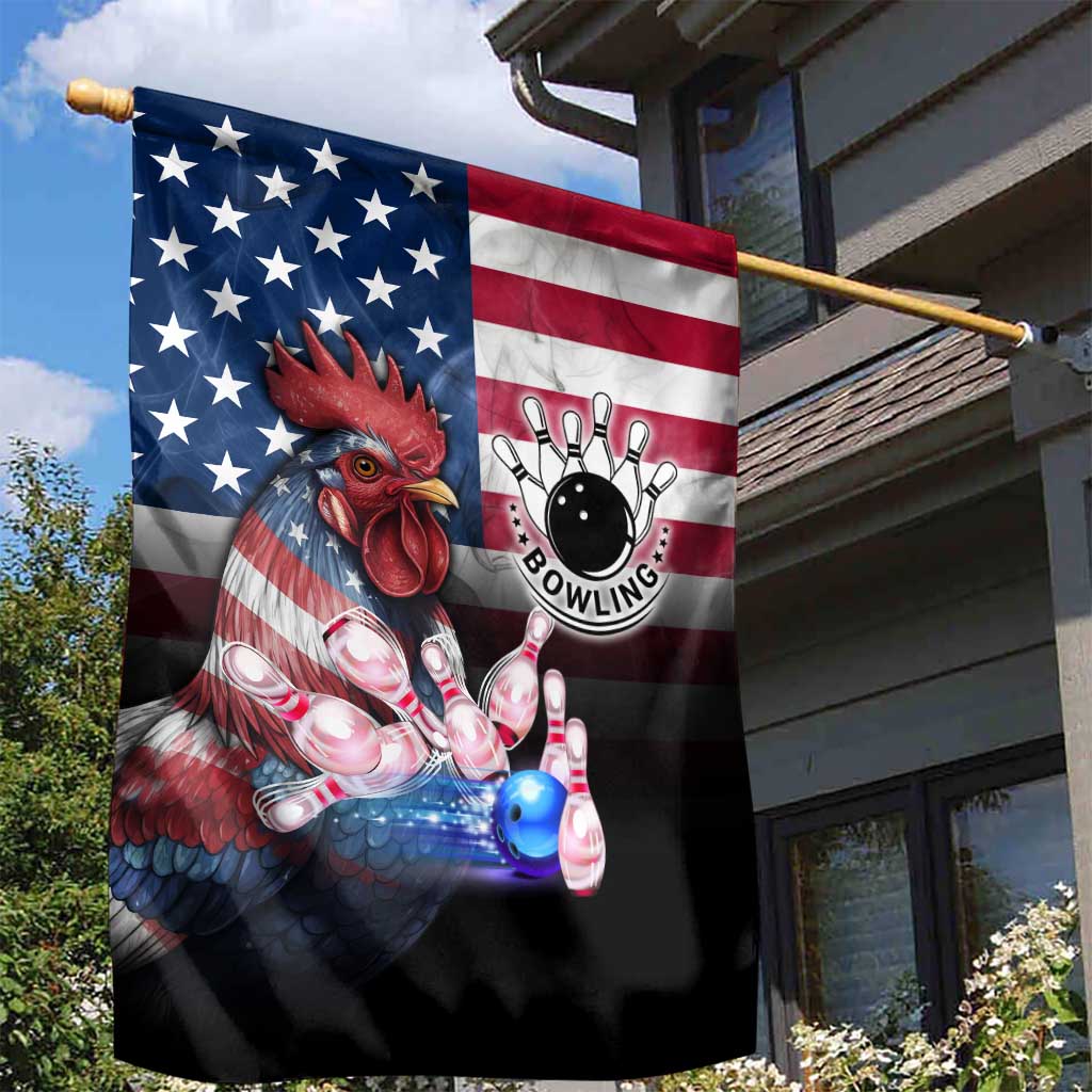 Bowling Rooster Garden Flag with Striking Pins and American Flag Feather Pattern - Wonder Print Shop