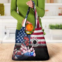 Bowling Rooster Grocery Bag with Striking Pins and American Flag Feather Pattern - Wonder Print Shop