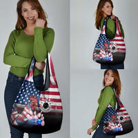 Bowling Rooster Grocery Bag with Striking Pins and American Flag Feather Pattern - Wonder Print Shop