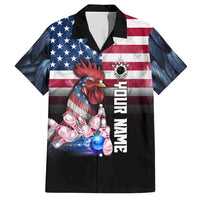 Custom Bowling Rooster Hawaiian Shirt with Striking Pins and American Flag Feather Pattern - Wonder Print Shop