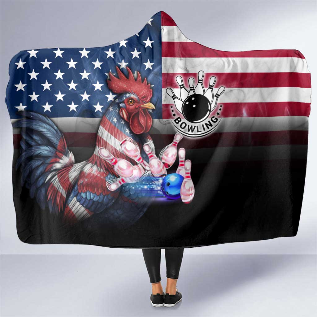 Bowling Rooster Hooded Blanket with Striking Pins and American Flag Feather Pattern - Wonder Print Shop