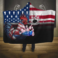 Bowling Rooster Hooded Blanket with Striking Pins and American Flag Feather Pattern - Wonder Print Shop
