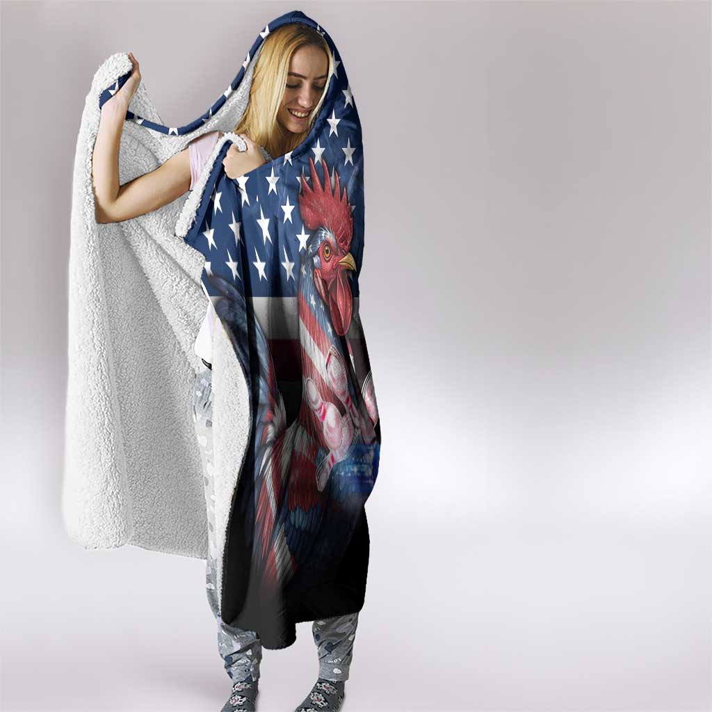 Bowling Rooster Hooded Blanket with Striking Pins and American Flag Feather Pattern - Wonder Print Shop