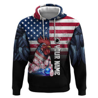 Custom Bowling Rooster Hoodie with Striking Pins and American Flag Feather Pattern - Wonder Print Shop
