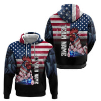 Custom Bowling Rooster Hoodie with Striking Pins and American Flag Feather Pattern - Wonder Print Shop