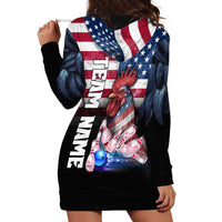 Custom Bowling Rooster Hoodie Dress with Striking Pins and American Flag Feather Pattern - Wonder Print Shop