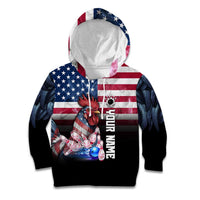 Custom Bowling Rooster Kid Hoodie with Striking Pins and American Flag Feather Pattern - Wonder Print Shop