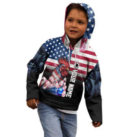 Custom Bowling Rooster Kid Hoodie with Striking Pins and American Flag Feather Pattern - Wonder Print Shop