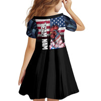 Custom Bowling Rooster Kid Short Sleeve Dress with Striking Pins and American Flag Feather Pattern - Wonder Print Shop
